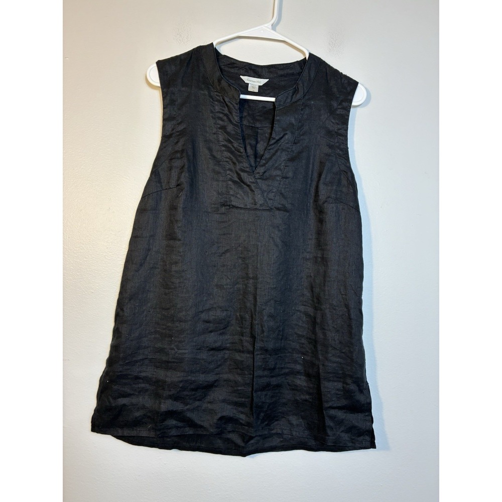 Garnet Hill Black Sleeveless Linen Tunic Top
